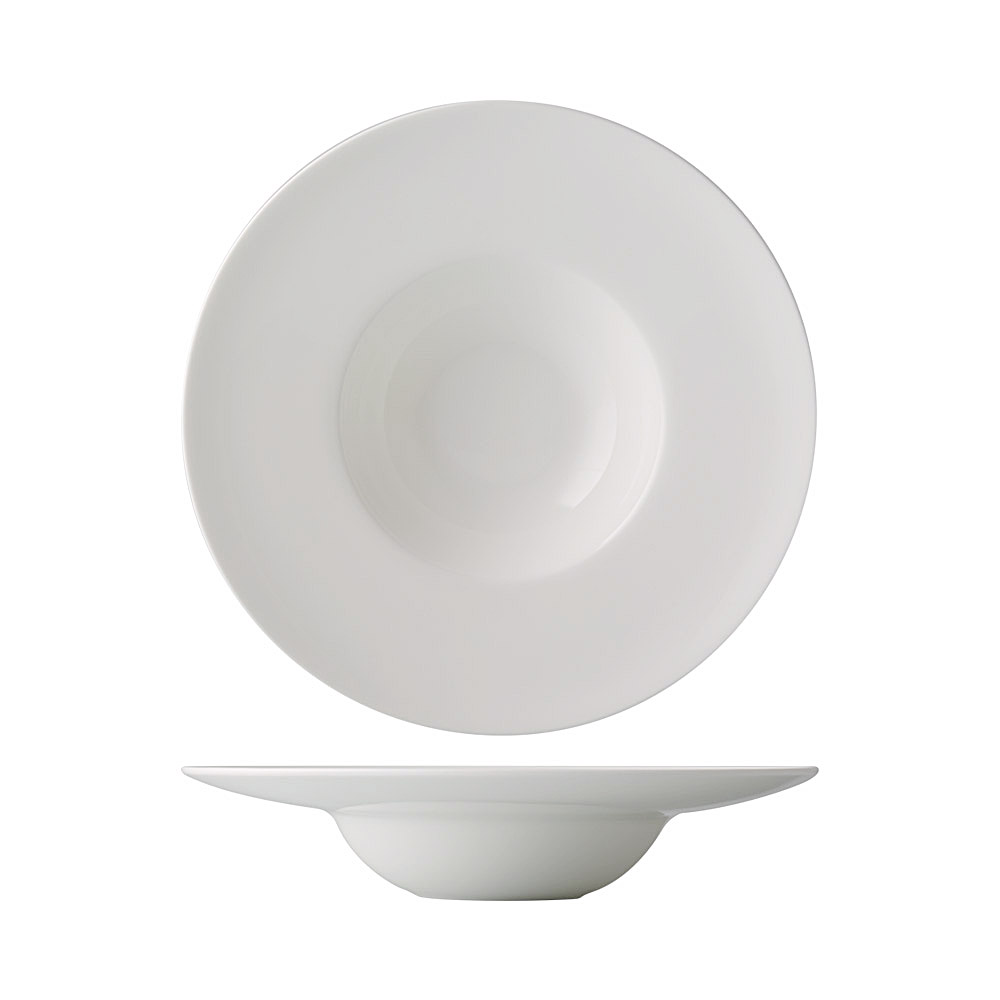 CAC China GDC-311 Grand Canyon Bone White Porcelain Wide Rim Soup Bowl 12 oz., 11" - 1 dozen