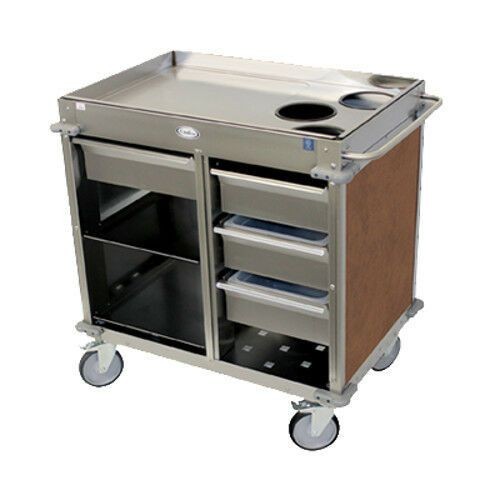 Cadco BC-4-L1 Back-Loading Mobile Beverage Cart, 3 Air Pot Wells, Chestnut 