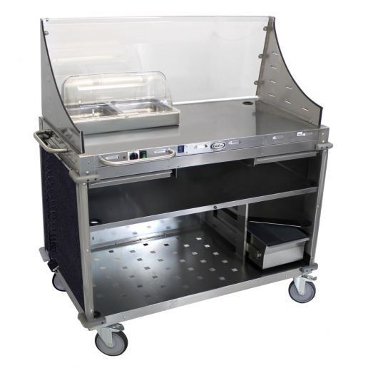 Cadco CBC-DC-L4 Large Mobile Demo/ Sampling Cart with Full Size Hot Buffet Server, Navy Panels