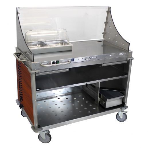 Cadco CBC-DC-L5 Large Mobile Demo/ Sampling Cart with Full Size Hot Buffet Server, Cherry Panels