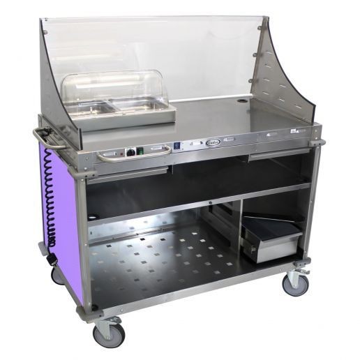 Cadco CBC-DC-L7 Large Mobile Demo/ Sampling Cart with Full Size Hot Buffet Server, Purple Panels