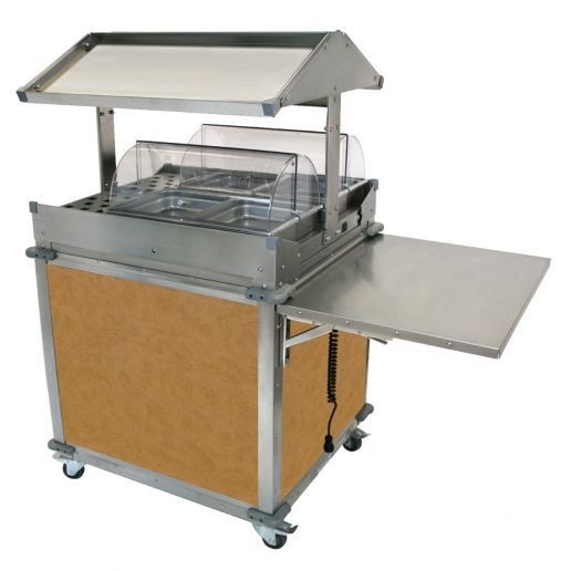 Cadco CBC-GG-2-L1 Deluxe  Grab & Go Mobile Merchandising Cart, 2 Hot Food Wells, Chestnut 