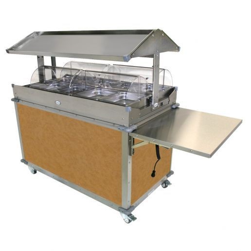 Cadco CBC-GG-4-L1 Deluxe Grab & Go Mobile Merchandising Cart, 4 Hot Food Wells, Chestnut 