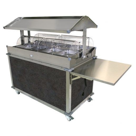 Cadco CBC-GG-4-L3 Deluxe Grab & Go Mobile Merchandising Cart, 4 Hot Food Wells, Gray