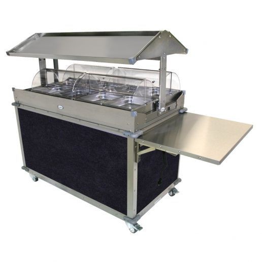 Cadco CBC-GG-4-L4 Deluxe Grab & Go Mobile Merchandising Cart, 4 Hot Food Wells, Navy