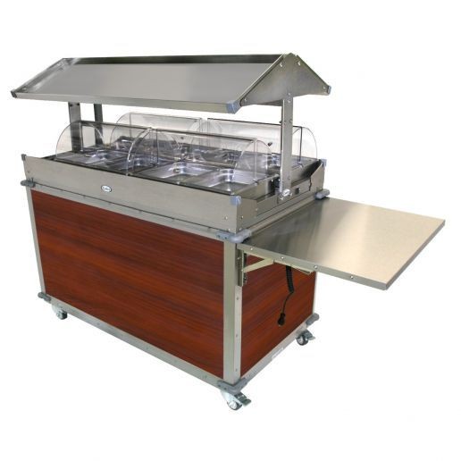 Cadco CBC-GG-4-L5 Deluxe Grab & Go Mobile Merchandising Cart, 4 Hot Food Wells, Cherry 
