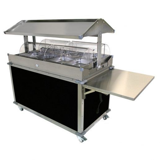 Cadco CBC-GG-4-L6 Deluxe Grab & Go Mobile Merchandising Cart, 4 Hot Food Wells, Black 