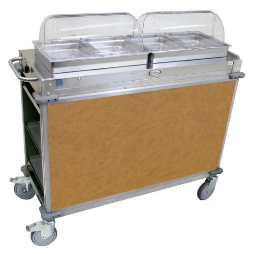 Cadco CBC-HH- L1 2-Bay Junior Hot Buffet Cart, 2-1/2" Deep Pans, Chestnut  