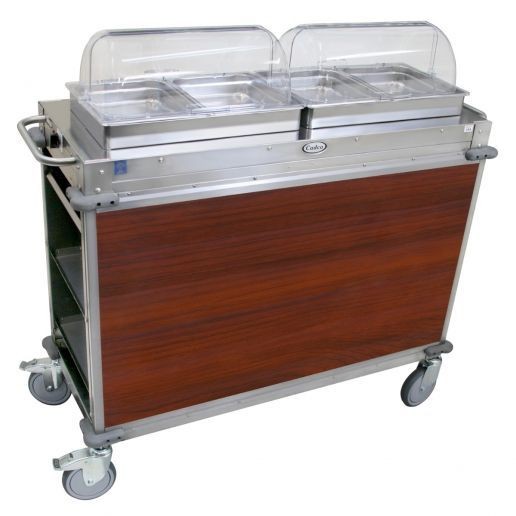 Cadco CBC-HH-L5 2-Bay Junior Hot Buffet Cart, 2-1/2" Deep Pans, Cherry