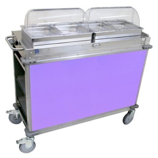 Cadco CBC-HH-L7 2-Bay Junior Hot Buffet Cart, 2-1/2" Deep Pans, Purple