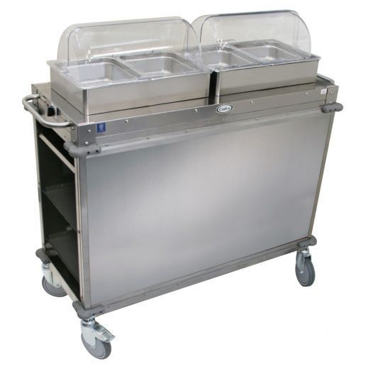 Cadco CBC-HH-LST-4 2-Bay Junior Hot Buffet Cart, 4" Deep Pans, Stainless Steel