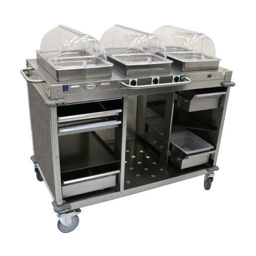 Cadco CBC-HHH-L3 3-Bay Mobile Hot Buffet Cart, 2-1/2" Deep Pans, Gray