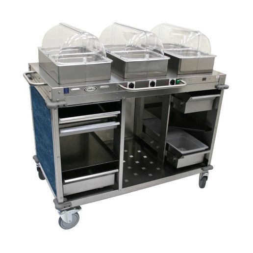 Cadco CBC-HHH-L4 3-Bay Mobile Hot Buffet Cart, 2-1/2" Deep Pans, Navy 