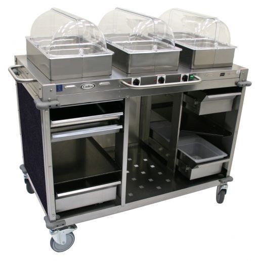 Cadco CBC-HHH-L4-4 3-Bay Mobile Hot Buffet Cart, 4" Pans, Navy 