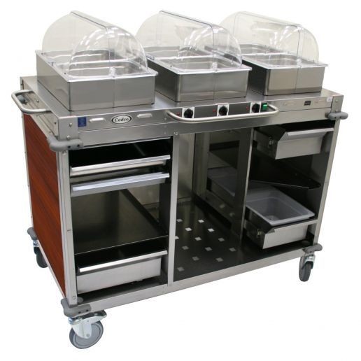 Cadco CBC-HHH-L5 3-Bay Mobile Hot Buffet Cart, 4" Deep Pans, Cherry