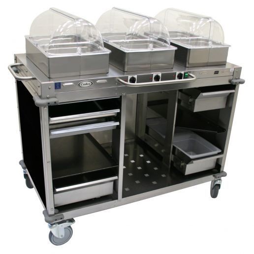 Cadco CBC-HHH-L6-4 3-Bay Mobile Hot Buffet Cart, 4" Deep Pans, Black 