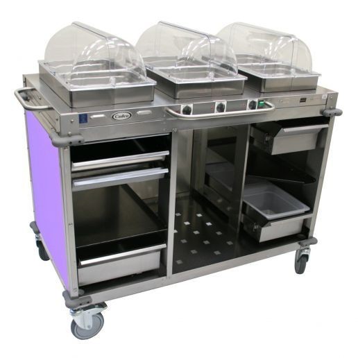Cadco CBC-HHH-L7 3-Bay Mobile Hot Buffet Cart, 2-1/2" Deep Pans, Purple 