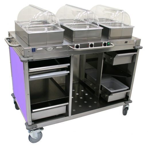 Cadco CBC-HHH-L7-4 3-Bay Mobile Hot Buffet Cart, 4" Deep Pans, Purple