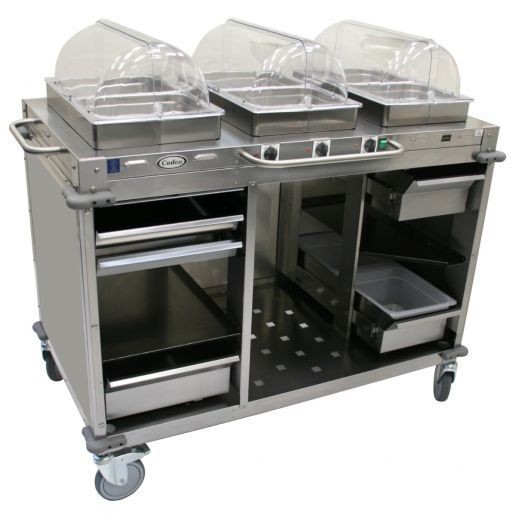 Cadco CBC-HHH-LST 3-Bay Mobile Hot Buffet Cart, 2-1/2" Deep Pans, Stainless Steel 
