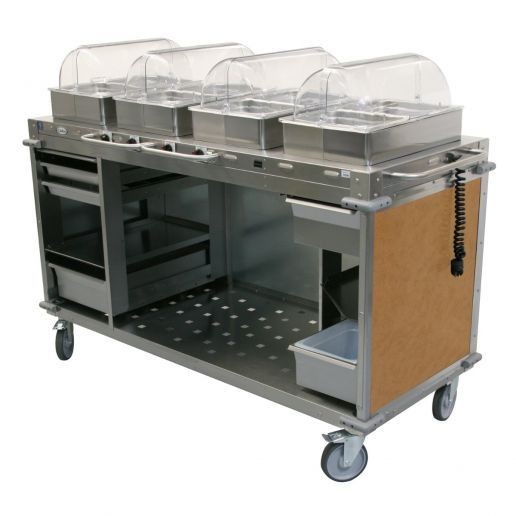 Cadco CBC-HHHH-L1-4 4-Bay Mobile Hot Buffet Cart, 4" Deep Pans, Chestnut