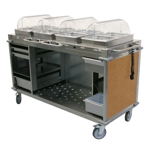 Cadco CBC-HHHH-L1 4-Bay Mobile Hot Buffet Cart, 2-1/2" Deep Pans, Chestnut
