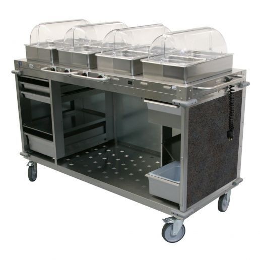 Cadco CBC-HHHH-L3-4 4-Bay Mobile Hot Buffet Cart, 4" Deep Pans, Gray