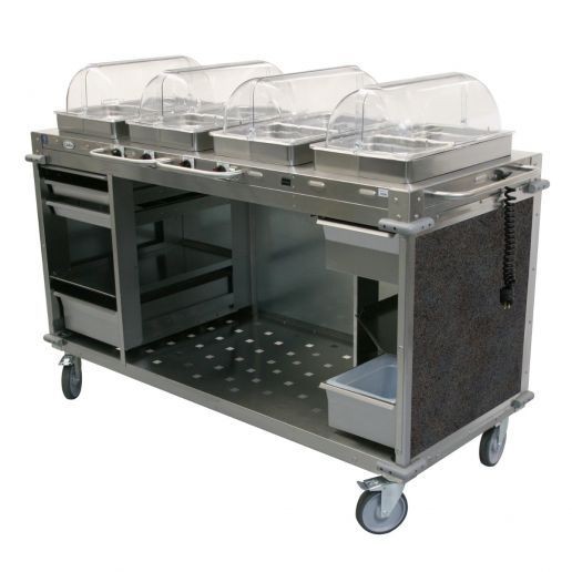 Cadco CBC-HHHH-L3 4-Bay Mobile Hot Buffet Cart, 2-1/2" Deep Pans, Gray