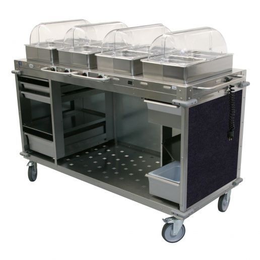 Cadco CBC-HHHH-L4-4 4-Bay Mobile Hot Buffet Cart, 4" Deep Pans, Navy