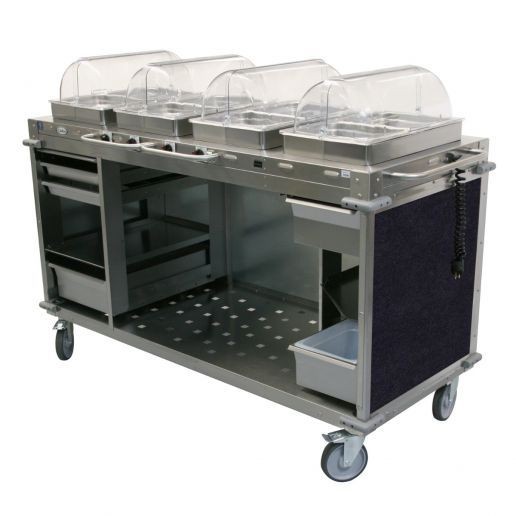 Cadco CBC-HHHH-L4 4-Bay Mobile Hot Buffet Cart, 2-1/2" Deep Pans, Navy