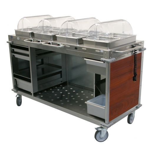 Cadco CBC-HHHH-L5 4-Bay Mobile Hot Buffet Cart, 2-1/2" Deep Pans, Cherry