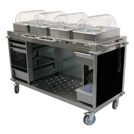 Cadco CBC-HHHH-L6-4 4-Bay Mobile Hot Buffet Cart, 4" Deep Pans, Black
