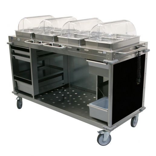 Cadco CBC-HHHH-L6 4-Bay Mobile Hot Buffet Cart, 2-1/2" Deep Pans, Black