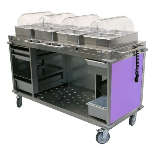 Cadco CBC-HHHH-L7-4 4-Bay Mobile Hot Buffet Cart, 4" Deep Pans, Purple