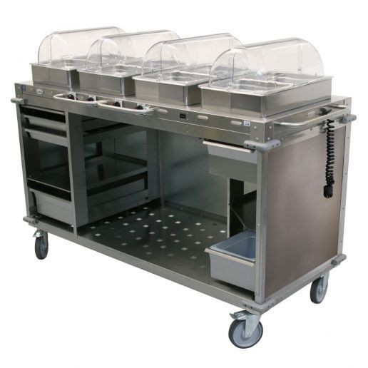 Cadco CBC-HHHH-LST-4 4-Bay Mobile Hot Buffet Cart, 4" Deep Pans, Stainless Steel