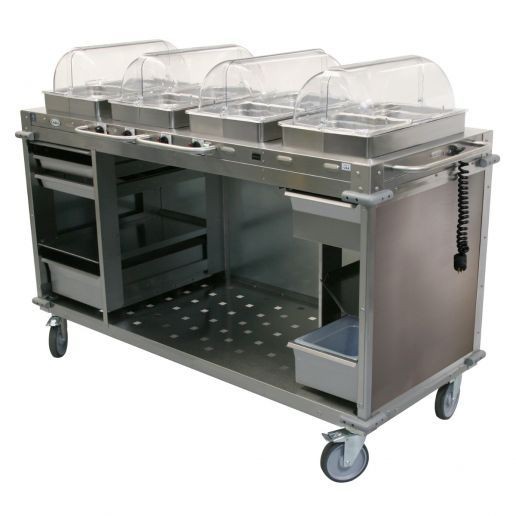 Cadco CBC-HHHH-LST 4-Bay Mobile Hot Buffet Cart, 2-1/2" Deep Pans, Stainless Steel