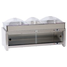 Cadco CMLB-CSLP Warming Cabinet and Triple Buffet Server with Clear Lids