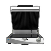 Cadco CPG-15 Jumbo Panini Single Grill with Ribbed Top, Black Glass Ceramic Plates, 204-308V