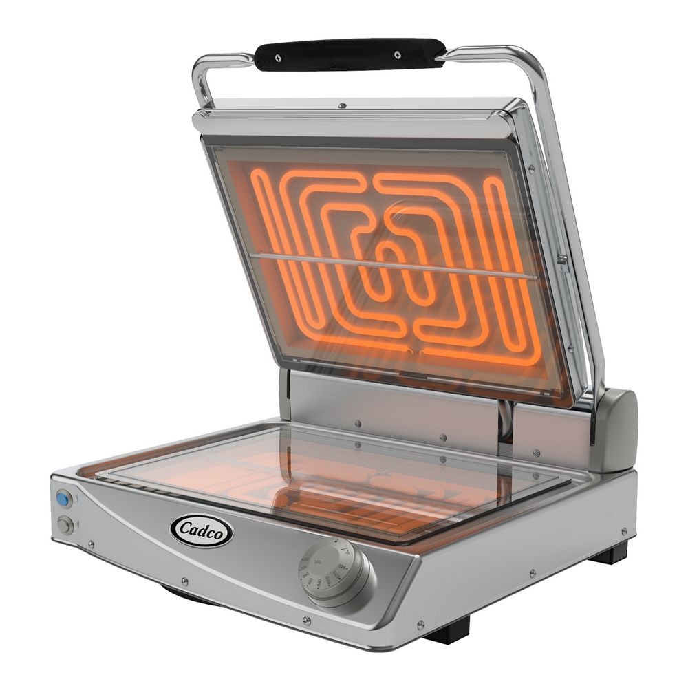 Cadco CPG-15FC Jumbo Panini Single Grill with Smooth Clear Glass Ceramic Plates, 120V