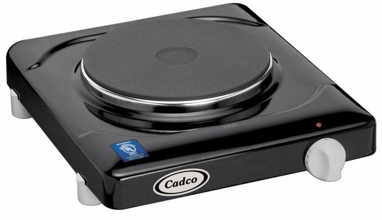Cadco KR-1 Portable Black Electric Single Cast Iron Hot Plate 11-1/2"
