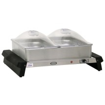 Cadco WTBS-23P Countertop Double Buffet Server with Two Clear Lids
