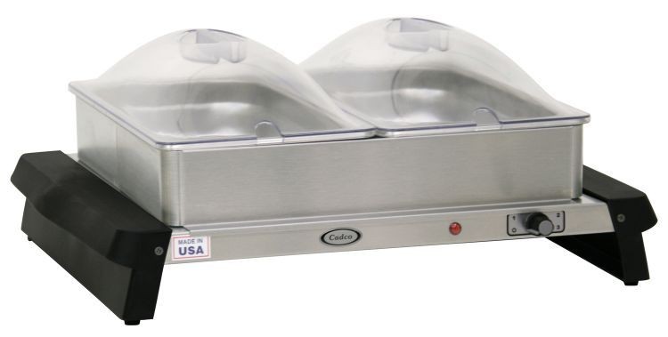 Cadco WTBS-23P Countertop Double Buffet Server with Two Clear Lids