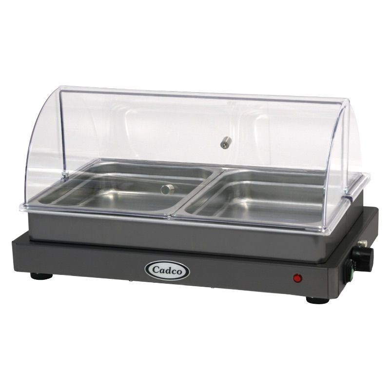 Cadco WTBS-2N-HD Heavy Duty Countertop Double Buffet Server with Clear Roll Top Lid