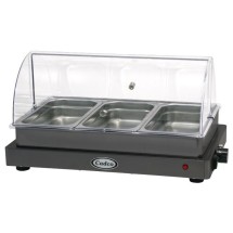Cadco WTBS-3N-HD Heavy Duty Countertop Triple Buffet Server with Clear Roll Top Lid