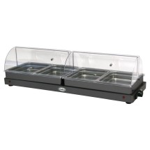 Cadco WTBS-4N-HD Heavy Duty  Countertop Jumbo Buffet Server with Two Clear Roll Top Lids
