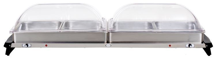 Cadco WTBS-4RT Countertop Jumbo Buffet Server with Two Clear Roll Top Lids