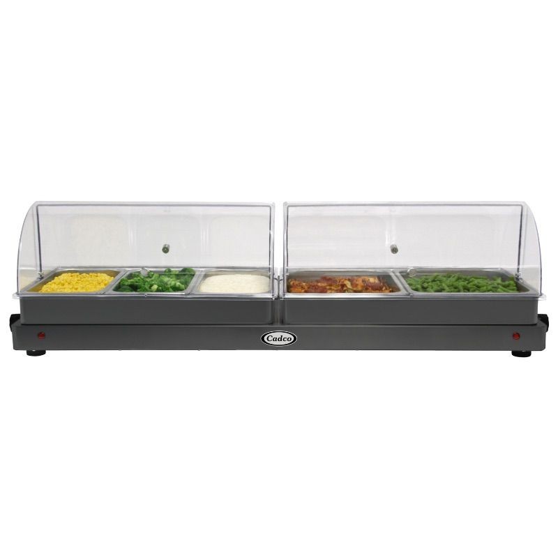 Cadco WTBS-5N-HD Heavy Duty Countertop Grand Buffet Server with Two Clear Roll Top Lids