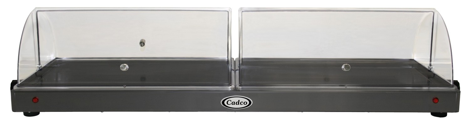 Cadco WTRT-40-HD Heavy Duty Large Countertop Warming Shelf with Two Clear Roll Top Lids