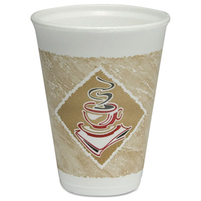 Cafe G Hot/Cold Cups, Foam, 12oz, White w/Brown & Red, 20/Bag, 50 Bags/Carton