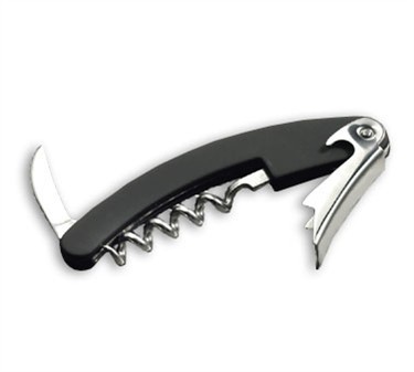 TableCraft H1230C Waiter's Corkscrew with Knife, Black Handle