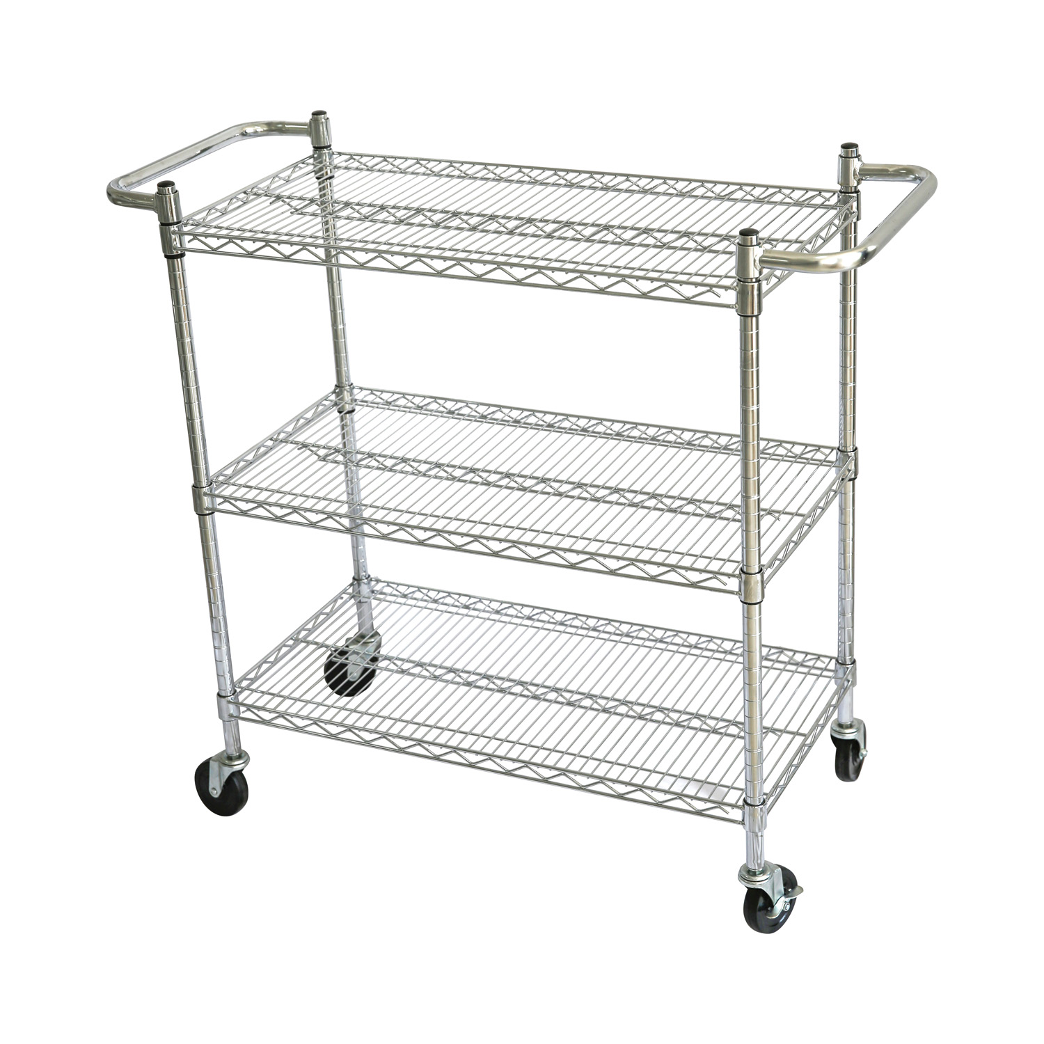 CAC China ACCW-2448S Chrome-Plated 3-Tier Wire Utility Cart 1 24" x 48" x 42" H